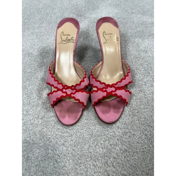 Christian Louboutin Shoes - Christian Louboutin Vintage Pink Suede Scalloped Crisscross Rare Red Bottoms 37